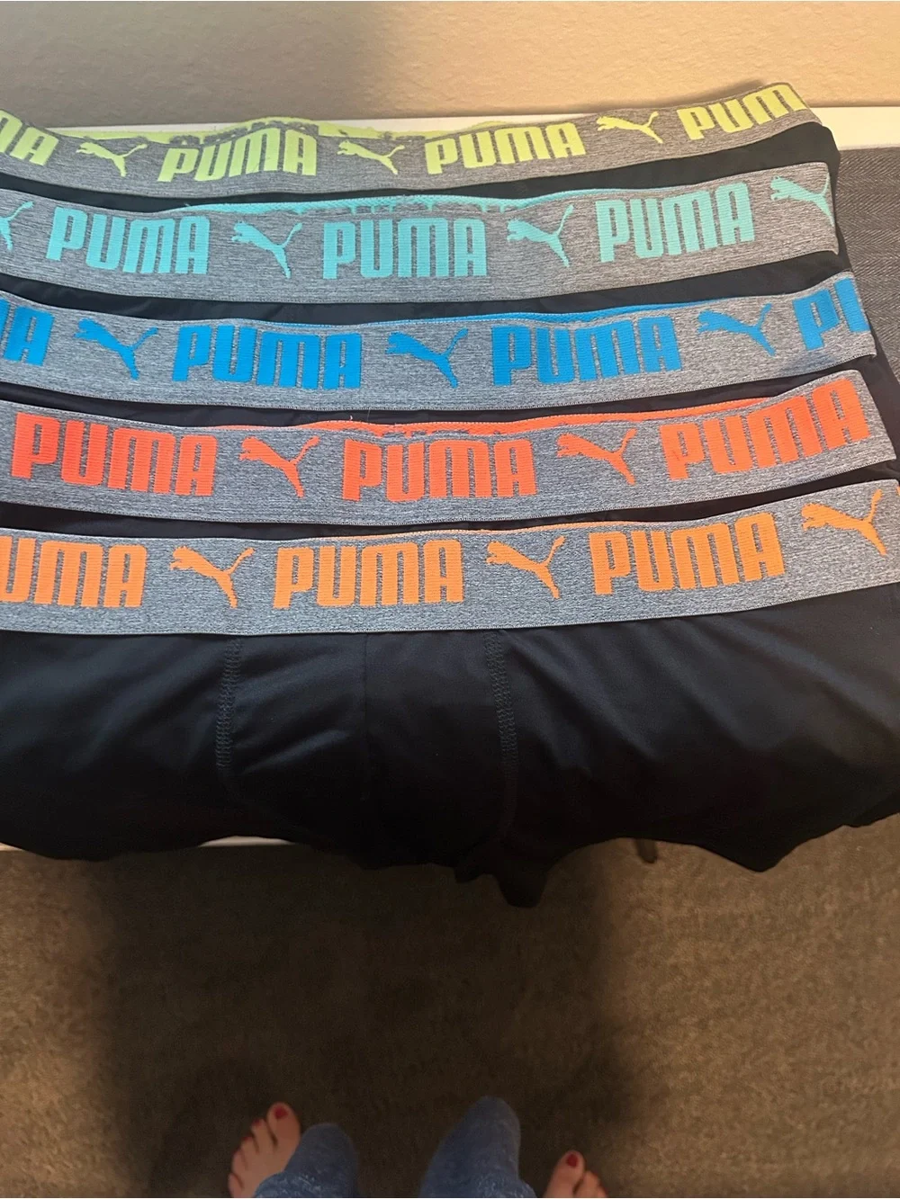 5Pk- Puma Men’s Black Boxer Briefs with Multicolor Logo Waistbands- new no tags